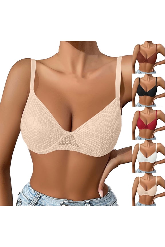 Women' s Solid Color Wire-Free Lift & Gather Bra Seamless Comfortable Everyday Lingerie with Side Support and Natural Shape Enhancement Size S