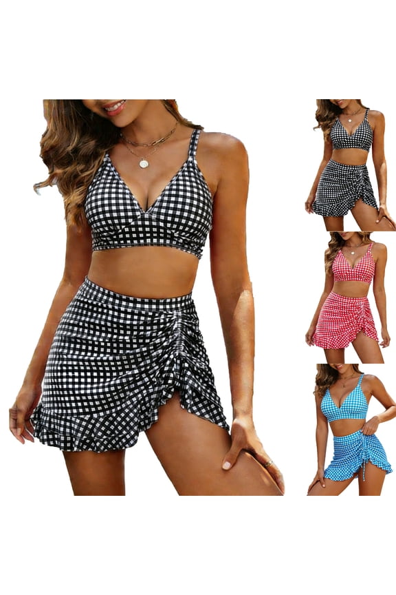 Women's Split Bikini Set 2 Piece High Waisted Swimsuit Halter Top Tie Side Bottom Modest Coverage Bathing Suit Sky Blue Size XL