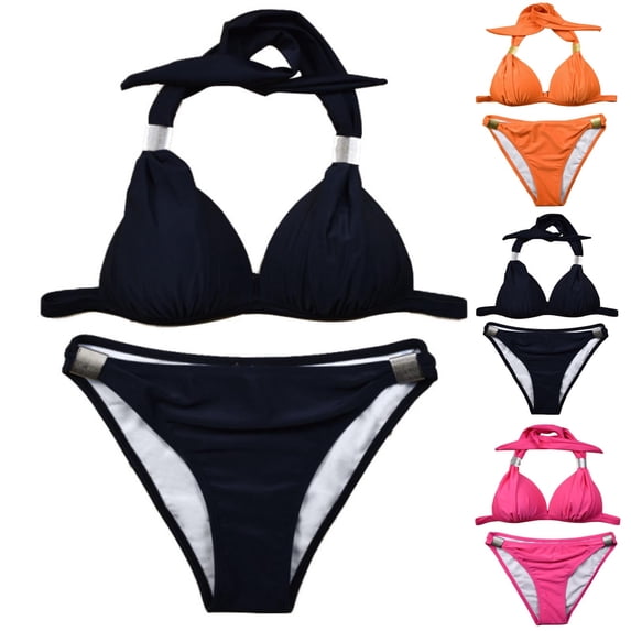 Babcutegg Women's Split Swimsuit 2 Piece Backless Bikini Set with Removable Cups Orange Size 2XL