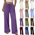 thumbnail image 1 of Babcutegg Women’s Spring Summer Linen Pants – Solid Color Elastic Waist Casual Straight Leg Trousers Brown Size L, 1 of 9