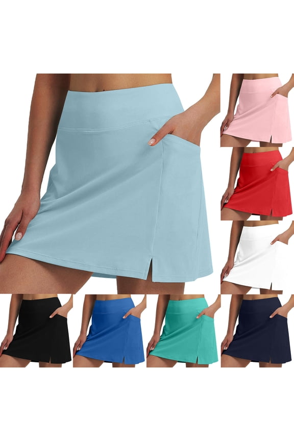 Women’s Tennis Skirt with Built-in Athletic Shorts – High-Waisted Yoga & Running Skirt with Pockets, Gym and Sports Performance Skort White Size L