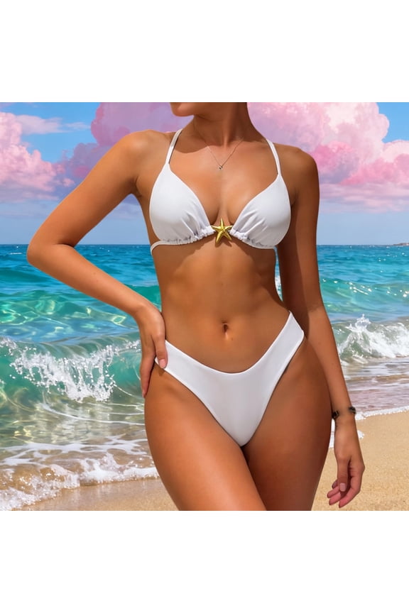 Women's Two Piece Bikini Set Cupped Top Tie Side Bottom Swimsuit Multicolor Size M