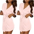 thumbnail image 1 of Babcutegg Womens 2PC Sleep Robe with Belt V Neck Bathrobe Kimino Loungewear for Women Beige Size Free Size, 1 of 7