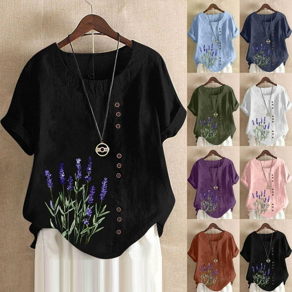 Babcutegg Womens Blouses Graphic Tee Lightweight with Button Crew Neck Short Sleeve Tops for Women Purple Size XL