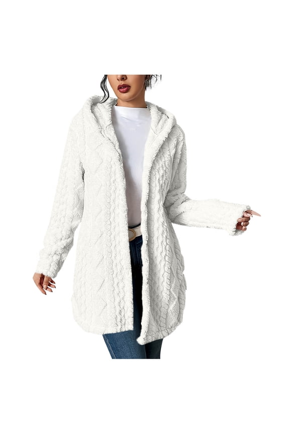 Womens Coats with Button Hooded double-faced pile Long Length Fall and Winter Clothes for Women White Size M