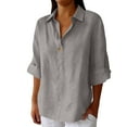 thumbnail image 1 of Babcutegg Womens Cotton Linen Shirts Basic Tops Soild Color Work Blouse with Button Crew Neck Summer Spring Tee for Women Gray Size 3XL, 1 of 5