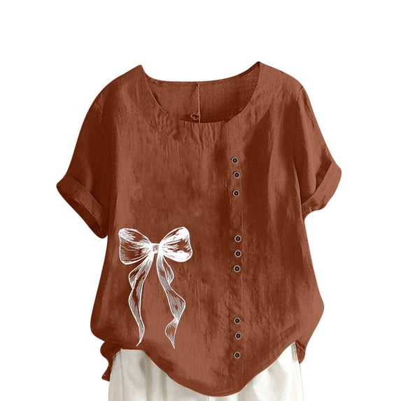 Babcutegg Womens Cotton Linen Shirts Casual Fashion with Button Summer Light Sleeve Breathable Summer Spring Tee for Women Coffee Size XL