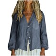 thumbnail image 1 of Babcutegg Womens Cotton Linen Shirts Loose Fit Soild Color Crew Neck Basic Tops Sleeve Summer Spring Tee for Women Navy Size S, 1 of 9