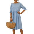 thumbnail image 1 of Babcutegg Womens Dress Linen Cotton Casual Fashion Beach Wear 3/4 Sleeve Lightweight Summer Clothes for Women Blue Size M, 1 of 9