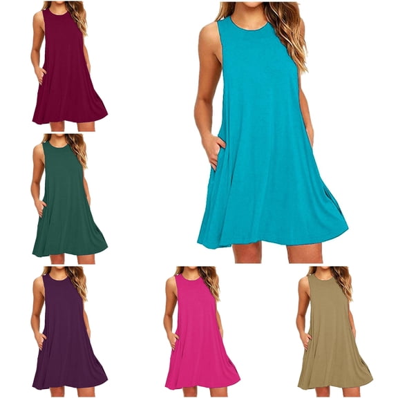 Babcutegg Womens Dresses Crew Neck Sleeveless Casual Fashion A Line Soild Color Summer Clothes for Women Hot Pink Size 2XL