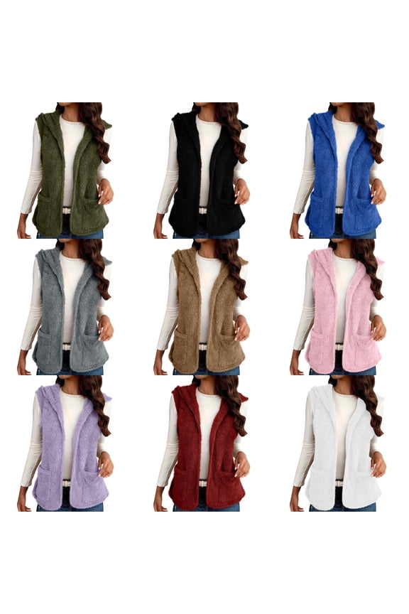 Womens Fleece Vests Full Zipper Keep Warm Coats Side Pockets Casual Fashion Sleeveless Fall and Winter Jackets for Women Gray Size S