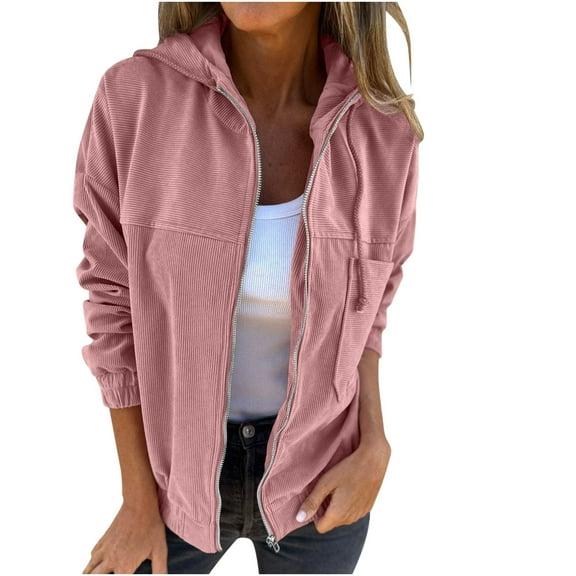 Babcutegg Womens Jackets Fleece Linked Side Pockets Long Length Hooded Fall and Winter Clothes for Women Pink Size 2XL