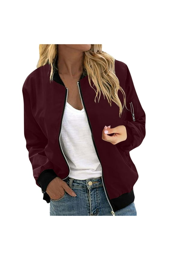 Womens Jackets Full Zipper Warm Regular Fit Fall and Winter Coats for Women Wine Size S