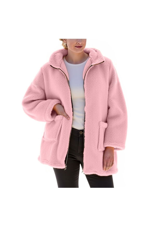 Womens Jackets Side Pockets Regular Fit Hooded Fall and Winter Outwears for Women Pink Size S