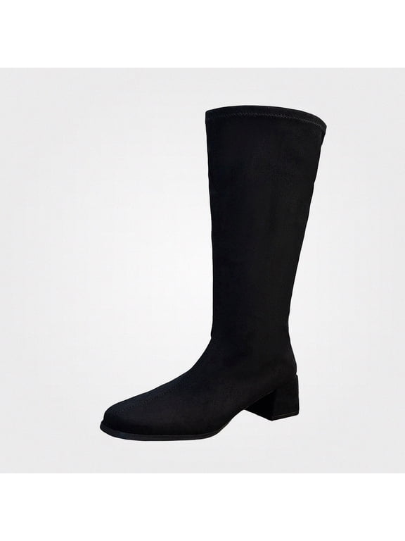 Womens Knee High Boots Round Toe Block Heel Back Zipper Casual Comfort Boots Size 5.5