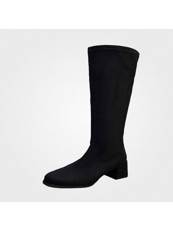 Womens Knee High Boots Round Toe Block Heel Back Zipper Casual Comfort Boots Size 6.5