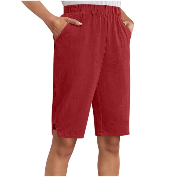 Babcutegg Womens Linen Pants Soild Color Side Pockets Comfortable Elastic Waist with Drawstring Summer Clothes for Women Wine Size 2XL