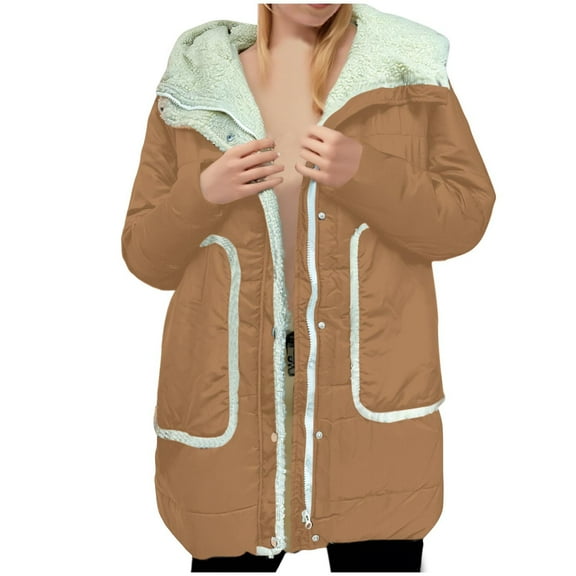 Babcutegg Womens Parka Jackets Fleece Lined Side Pockets Hooded Fall and Winter Clothes for Women Brown Size M