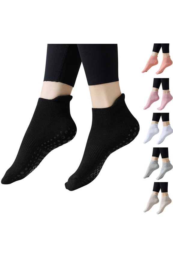 Womens Pilates Socks Tight Fitting Ankle Length Breathable and Comfortable Soild Color Non-Slip Athletic Wear for Women Gray Size Free Size