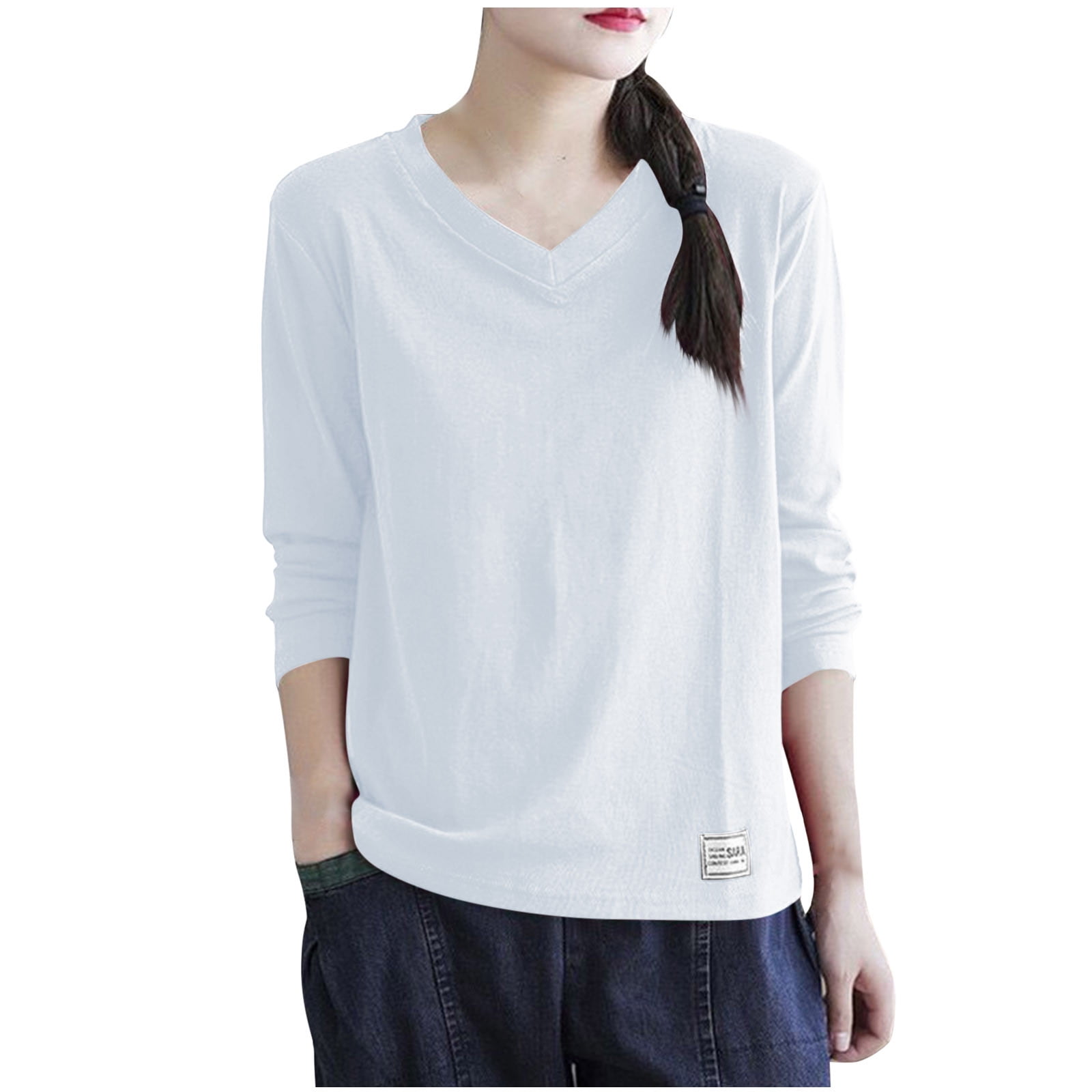 Babcutegg Womens Plus Size Tops, Soild Color Casual Crew Neck Womens ...