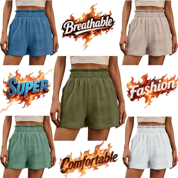 Babcutegg Womens Shorts Vintage Style Side Pockets Elastic Waist Clothes for Women Black 2XL