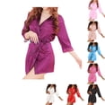 thumbnail image 1 of Babcutegg Womens Soild Color Bathrobe Absorbent Mid Length Kimono Silky Satin Light Weight Ladies Loungewear Purple Free Size, 1 of 8