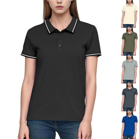 Babcutegg Womens Summer Shirts Soild Color Regular Fiting Crew Neck Tops for Women Black Size M