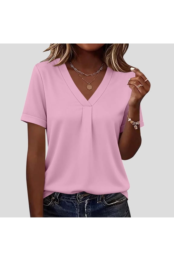 Womens Summer Shirts with Button Pullover Regular Fiting Tops for Women Pink Size 2XL