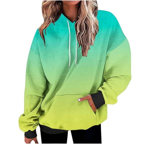 Babcutegg Womens Sweatshirts Gradient Warm Hooded Womens Fall and Winter Outfit Green Size M
