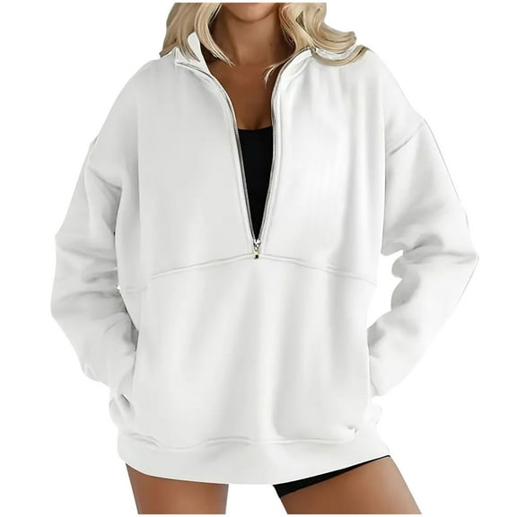 Babcutegg Womens Sweatshirts Long Length Hoodless Warm Womens Fall and Winter Clothes White Size XL