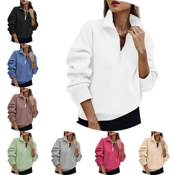 Babcutegg Womens Sweatshirts Pullover Turndown Collar Soild Color Long Sleeve Half Zipper Fall and Winter Shirts for Women Coffee Size XL