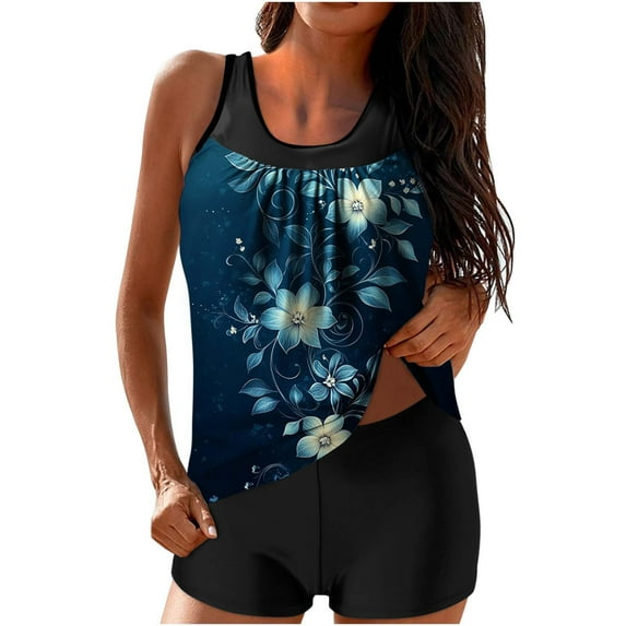 Babcutegg Womens Tankini Swimsuit Crew Neck Bathing Suits Graphic Pattern Tank Tops Womens Swimwear Multicolor Size 2XL