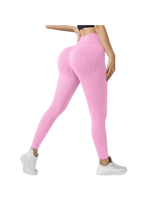 Womens Yoga Pants Full Length Quick Dry Gym Pants Athletic Wear High Waist Sport Clothes for Women Pink Size L