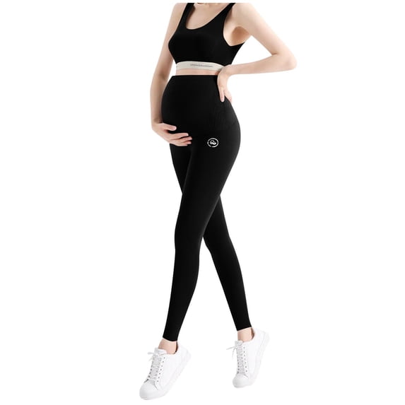 Babcutegg Yoga Pants for Pregnant Women Activity Wear Tummy Support Comfortale Elastic Waist Casual Fashion Womens Maternity Leggings Black Size L