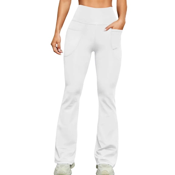 Babcutegg Yoga Pants for Women Elastic Waist Gym Pants Straight Leg Athletic Wear Quick Dry Womens Sport Clothes White Size S