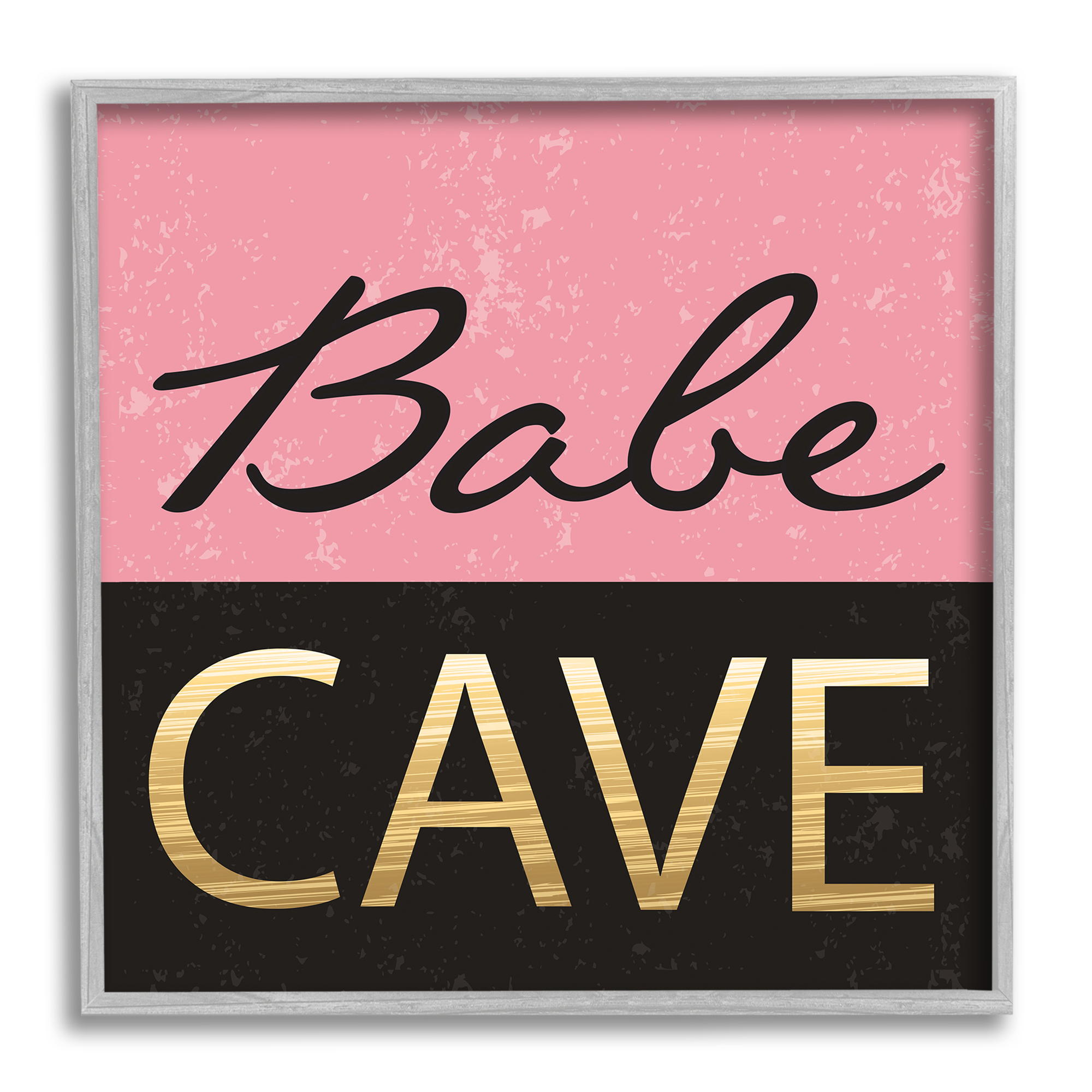 Babe Cave Pink and Gold Typography Framed Art Print Wall Art, 17x17