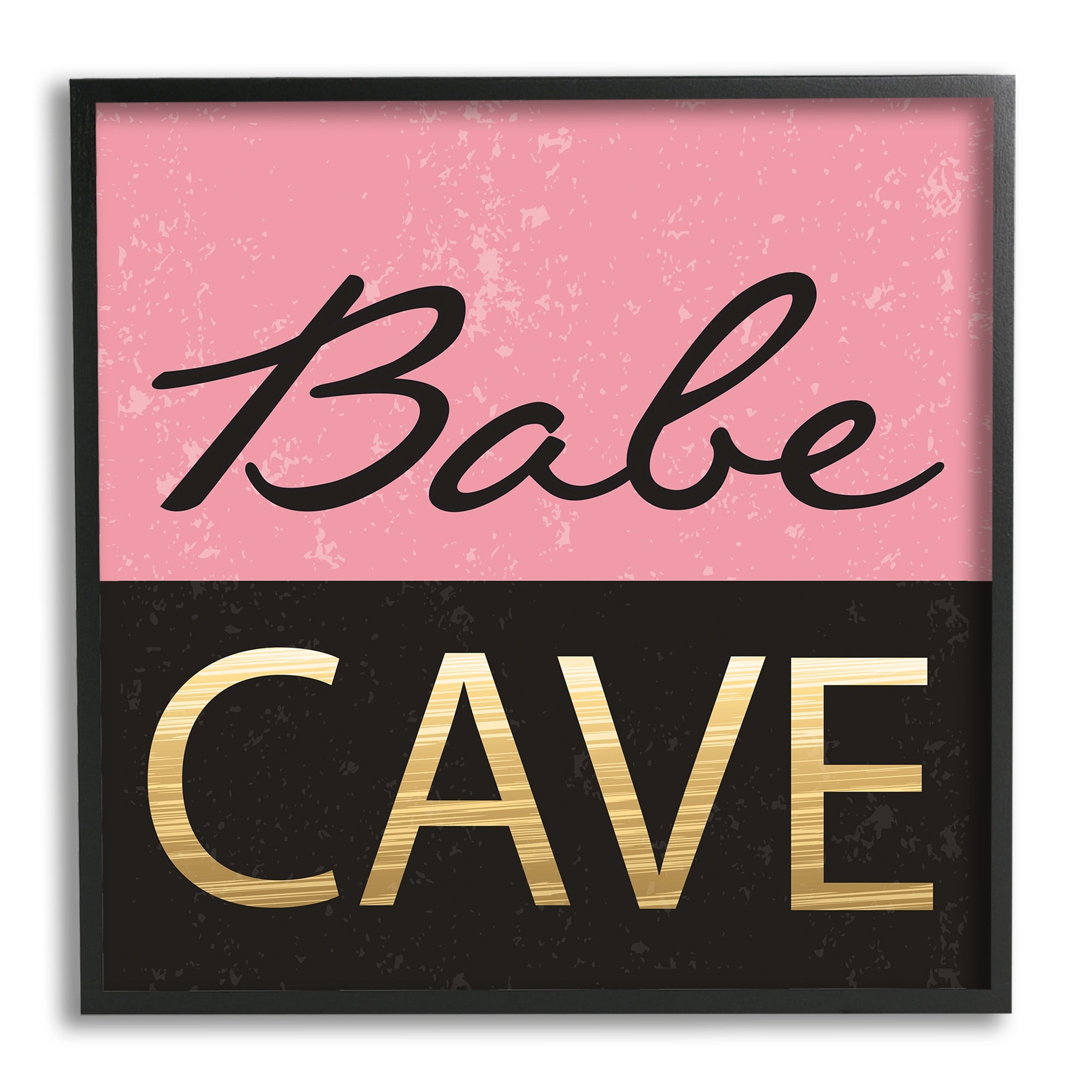 Babe Cave Pink and Gold Typography Framed Art Print Wall Art, 17x17