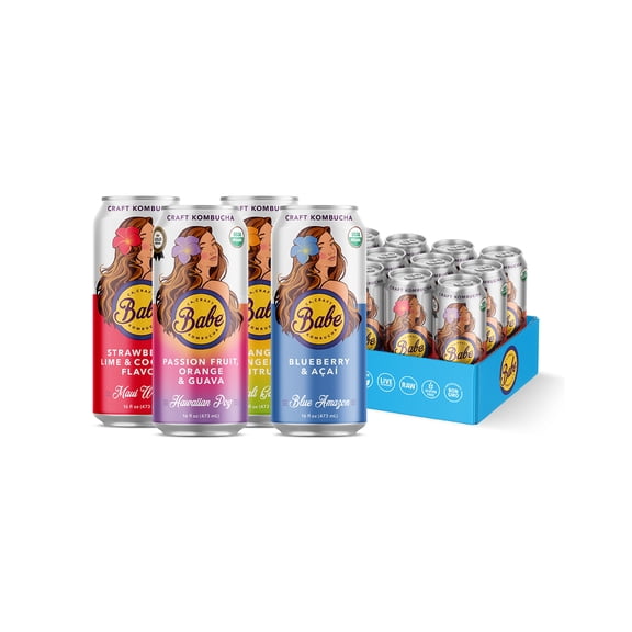 Babe Kombucha, Organic Probiotic Tea, 16oz Cans - Variety Pack