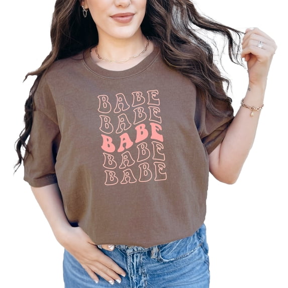 Babe, Name for Your Girlfriend, Wife or Any Woman, Groovy Retro Wavy Text, Espresso Comfort Colors T-Shirt, Medium