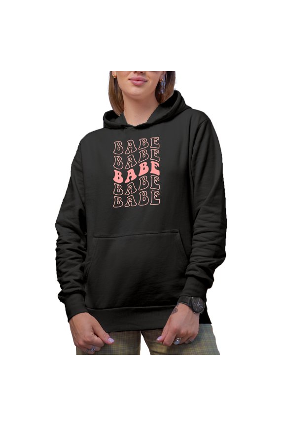 Babe, Name for Your Girlfriend, Wife or Any Woman, Groovy Retro Wavy Text Merch Gift, Black Hooded Sweatshirt or Hoodie, Small