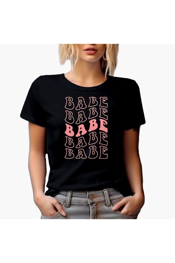 Babe, Name for Your Girlfriend, Wife or Any Woman, Groovy Retro Wavy Text Merch Gift, Black T-Shirt, 3XL