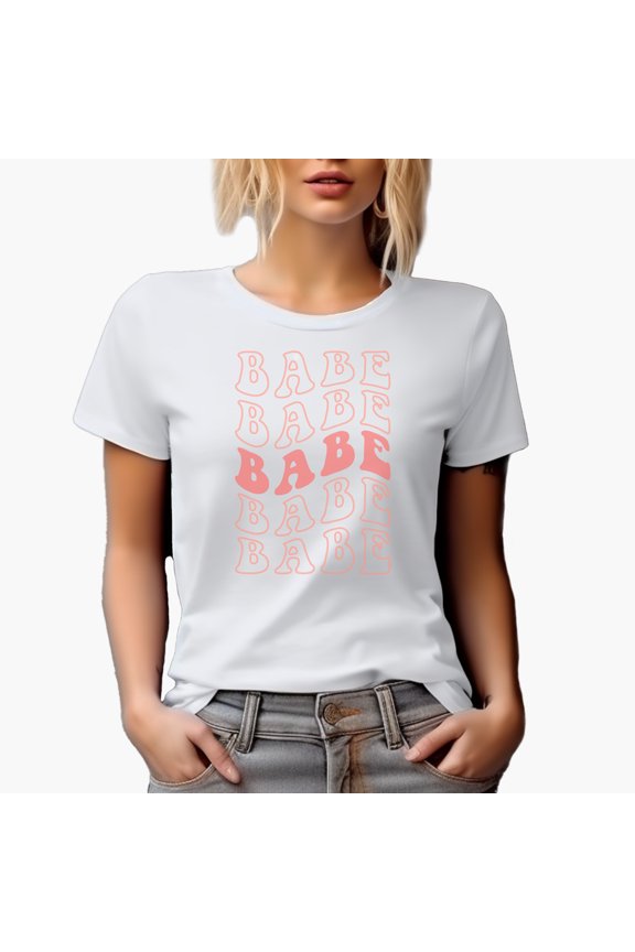 Babe, Name or Title for Your Girlfriend or Wife & Any Woman, Groovy Retro Wavy Text Merch Gift, White T-Shirt, XL