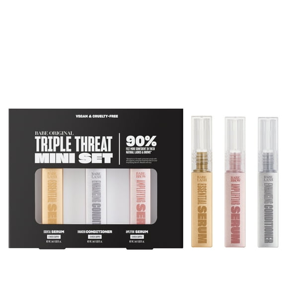 Babe Original Triple Threat Mini Set with Lash Serum, Lash Conditioner and Brow Serum, 6 Week Supply
