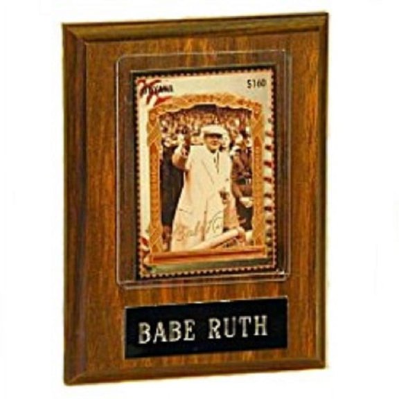 Babe Ruth Engraved Hardwood Plaque And Baseball Card