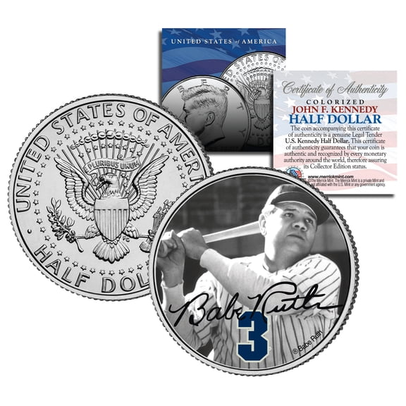 Babe Ruth "Holding Bat" JFK Kennedy Half Dollar US Coin *Officially Licensed*