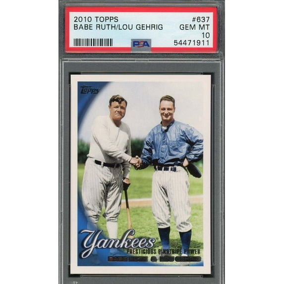 Babe Ruth Lou Gehrig 2010 Topps Baseball Card #637 Graded PSA 10