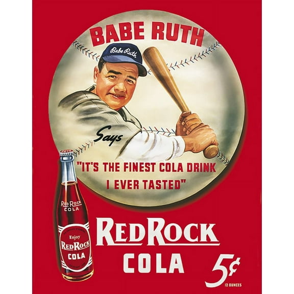 Babe Ruth Red Rock Cola Tin Sign  12.5x16 Sold by Art.Com