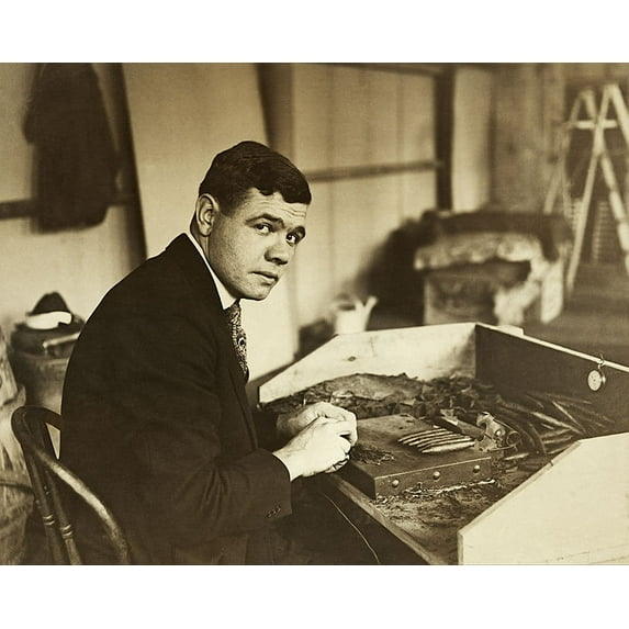 Babe Ruth Rolling a Cigar Style - A - 24x36 Inch Laminated Aviation Poster - Stunning Detail and Bold Colors