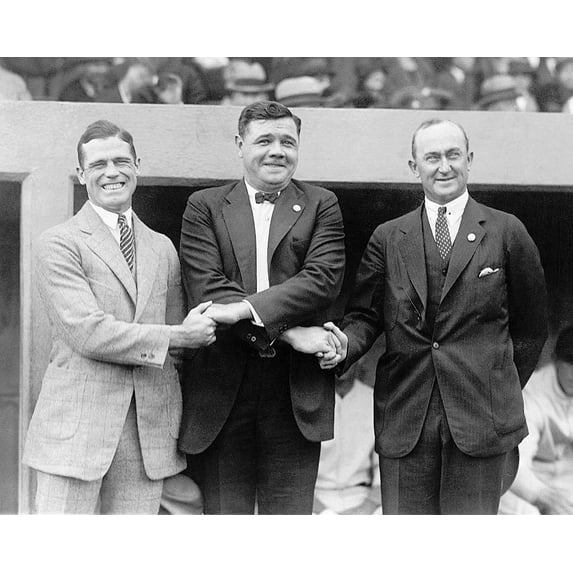 Babe Ruth & Ty Cobb Shaking Hands - 24x36 Inch Glossy Laminated Aviation Poster - Stunning Detail and Bold Colors