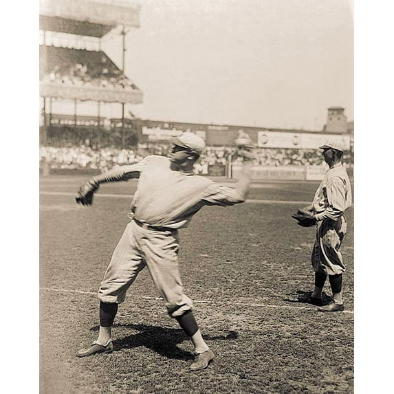 Babe Ruth Throwing Baseball N.Y. Yankees - 24x36 Inch Glossy Laminated Aviation Poster - Stunning Detail and Bold Colors